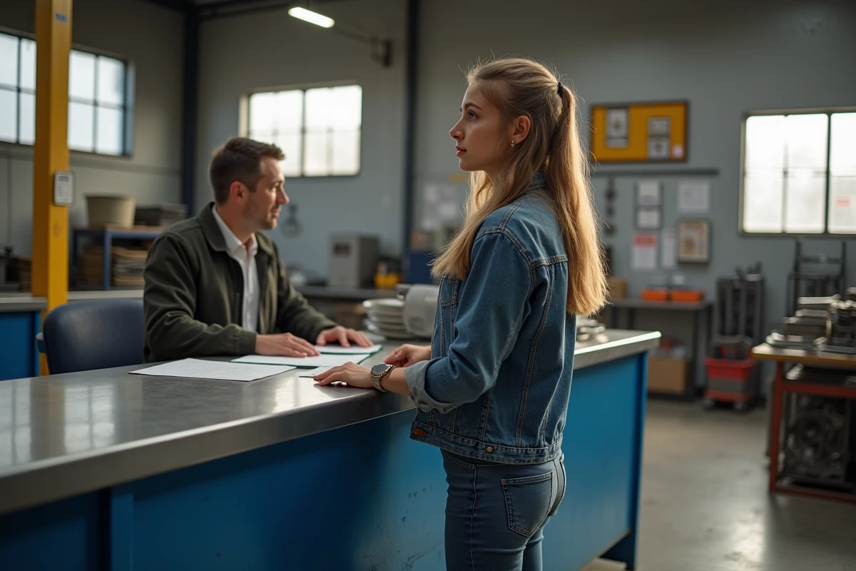 Jeune femme achetant du metal dans un bureau organisé