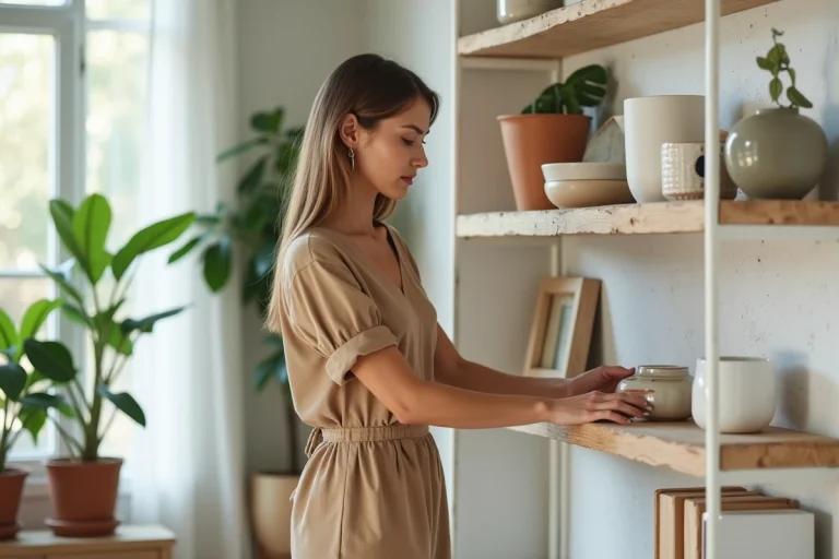 Femme élégante arrangeant la décoration intérieure