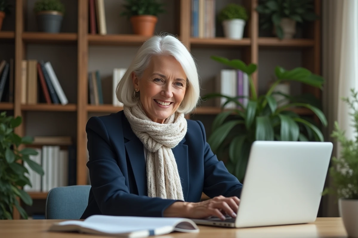 Femme senior travaillant sur un ordinateur dans un bureau
