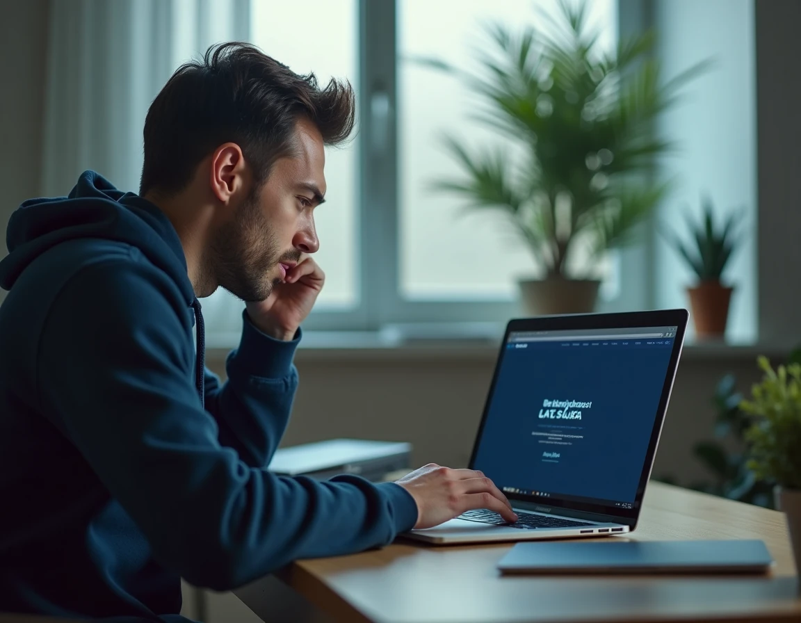 Homme frustré devant son ordinateur portable affichant une erreur de plateforme en 2026